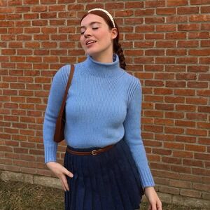 J Crew 1988 Rollneck Cotton Sweater‎ Womens XS Light Blue Preppy Pullover Knit